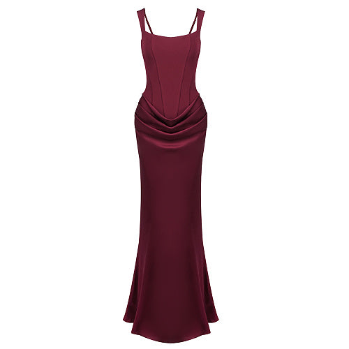 Draped Corset Maxi Dress burgundy HV0071
