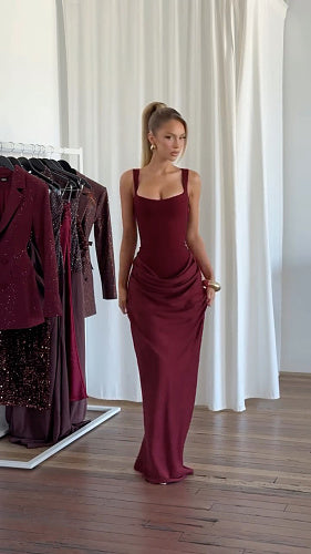 Draped Corset Maxi Dress burgundy HV0071