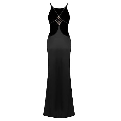 Halter Backless Maxi Dress Black HV0110