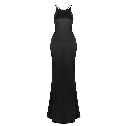 Halter Backless Maxi Dress Black HV0110