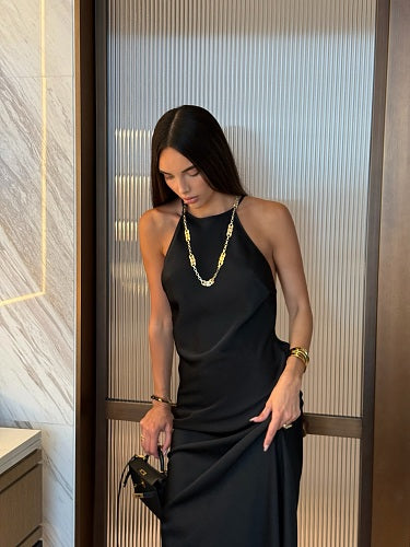 Halter Backless Maxi Dress Black HV0110