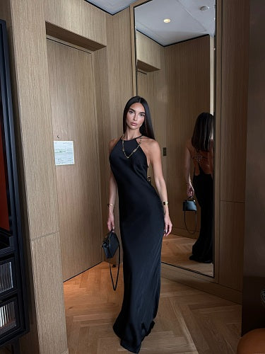 Halter Backless Maxi Dress Black HV0110