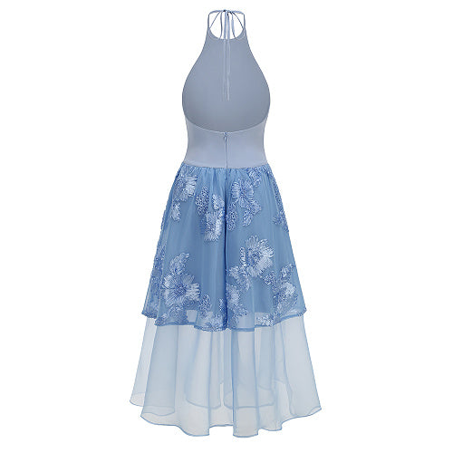 Halter Floral A Line Midi Dress Blue HV3008