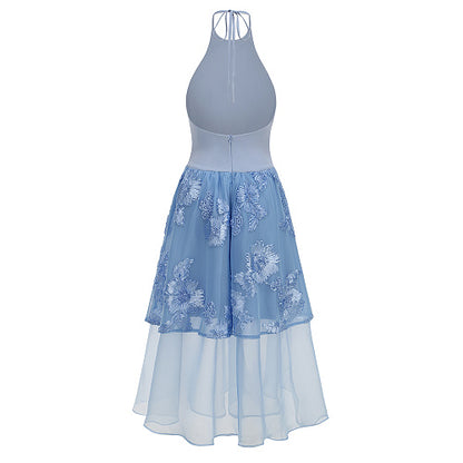 Halter Floral A Line Midi Dress Blue HV3008