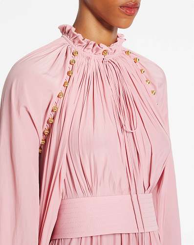 Long Sleeve High Low Ruffle Maxi Dress Pink HV3007