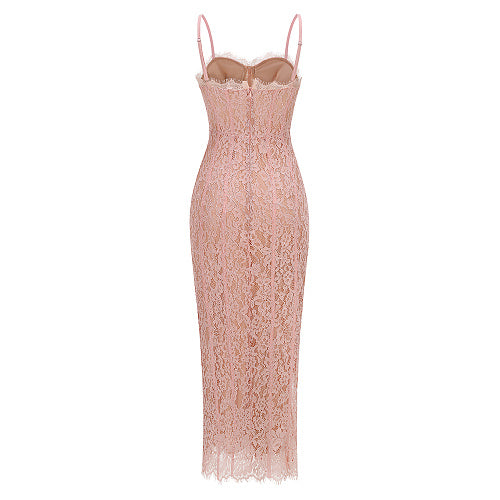 Structured Lace Midi Dress Pink HV3006