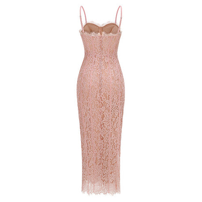 Structured Lace Midi Dress Pink HV3006