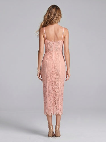 Structured Lace Midi Dress Pink HV3006