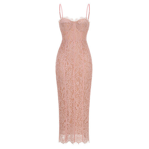 Structured Lace Midi Dress Pink HV3006