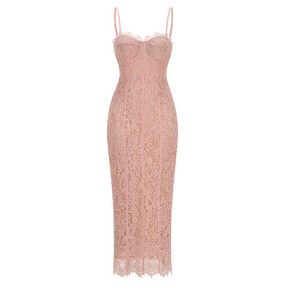 Structured Lace Midi Dress Pink HV3006