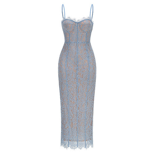 Structured Lace Midi Dress Pink HV3006