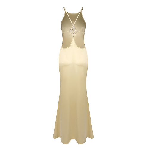 Halter Backless Maxi Dress Gold HV0110