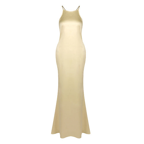 Halter Backless Maxi Dress Gold HV0110