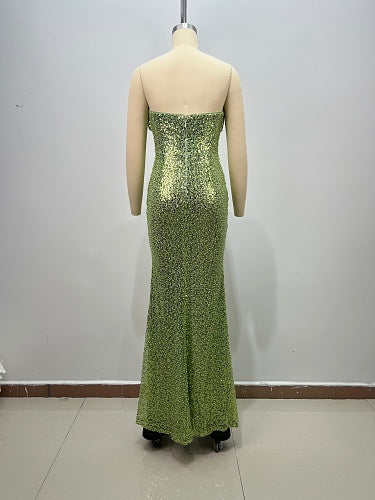 Strapless Sequin Maxi Dress Green HV3015
