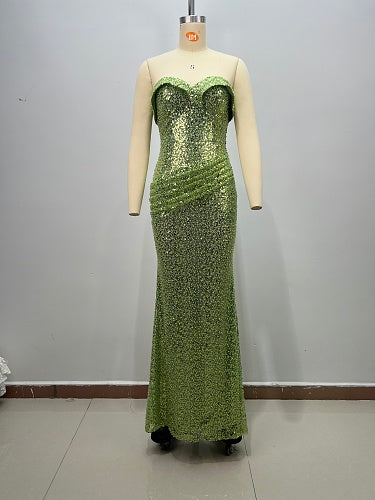 Strapless Sequin Maxi Dress Green HV3015