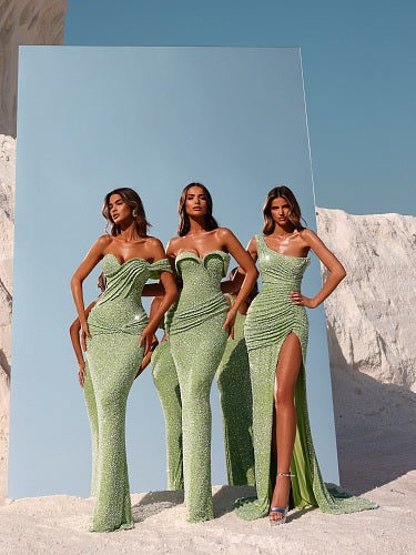 Strapless Sequin Maxi Dress Green HV3015