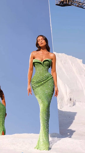 Strapless Sequin Maxi Dress Green HV3015