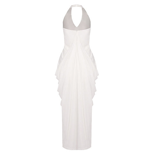Halter Draped Maxi Dress White HV0068