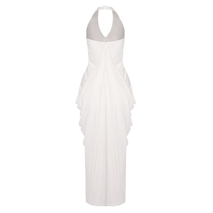 Halter Draped Maxi Dress White HV0068