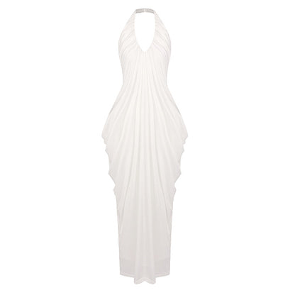 Halter Draped Maxi Dress White HV0068