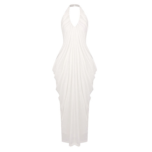 Halter Draped Maxi Dress White HV0068