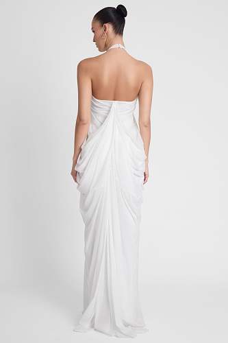 Halter Draped Maxi Dress White HV0068