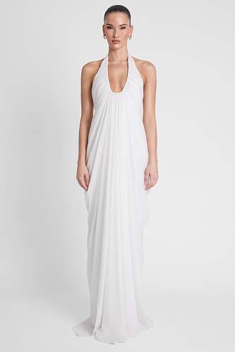 Halter Draped Maxi Dress White HV0068