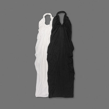 Halter Draped Maxi Dress White HV0068