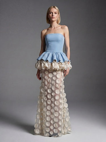Strapless Floral Peplum Maxi Dress Pink HV3020