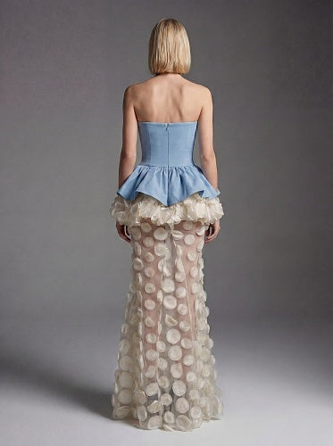 Strapless Floral Peplum Maxi Dress Pink HV3020