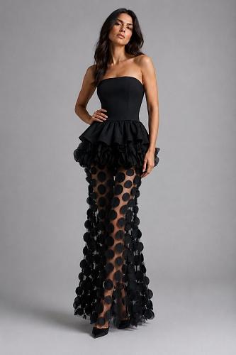 Strapless Floral Peplum Maxi Dress Pink HV3020