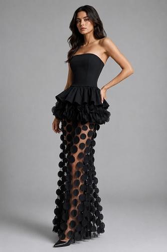 Strapless Floral Peplum Maxi Dress Pink HV3020