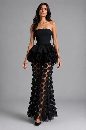Strapless Floral Peplum Maxi Dress Pink HV3020