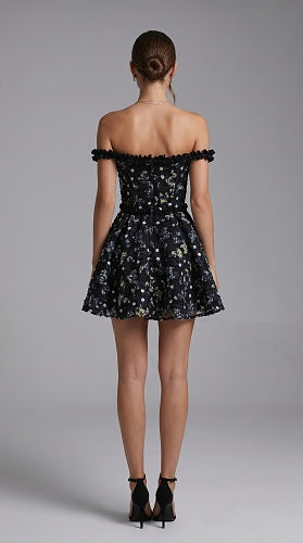 Ruffle Bardot Floral A Line Dress Coral Pink HV3021