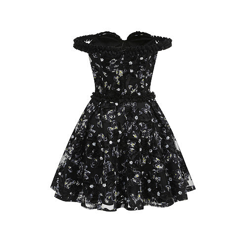 Ruffle Bardot Floral A Line Dress Coral Pink HV3021
