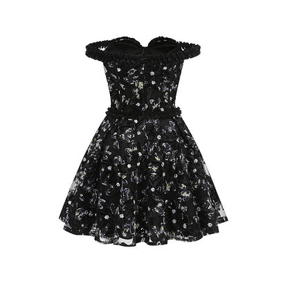 Ruffle Bardot Floral A Line Dress Coral Pink HV3021