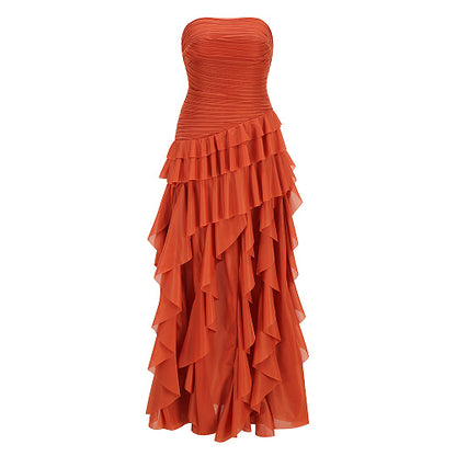 Strapless Ruffle Maxi Dress Orange HV3022