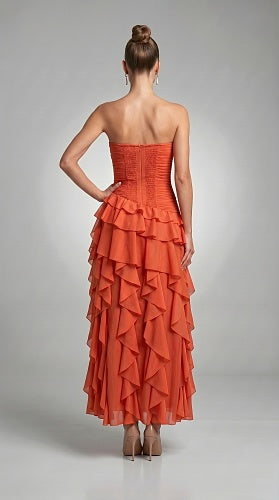 Strapless Ruffle Maxi Dress Orange HV3022