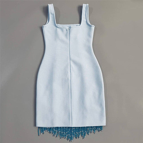 Crystal Floral Tassel Dress Light Blue HV2678