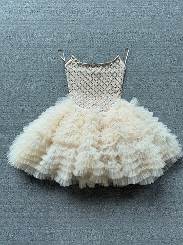 Strapless Embellished Ruffle Dress Nude HV3029