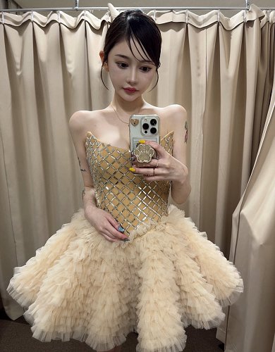 Strapless Embellished Ruffle Dress Nude HV3029