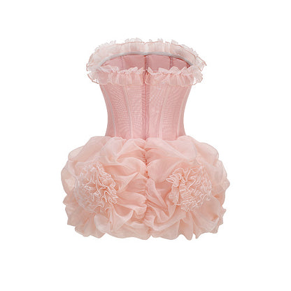 Strapless Floral Structured Dress Pink HV3031