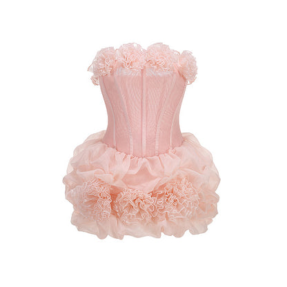 Strapless Floral Structured Dress Pink HV3031