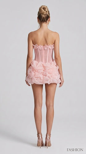 Strapless Floral Structured Dress Pink HV3031