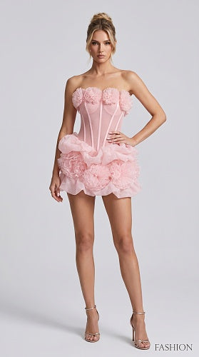Strapless Floral Structured Dress Pink HV3031