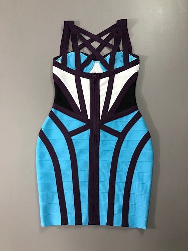 Strappy Colorblock Dress Blue Black White HV3033