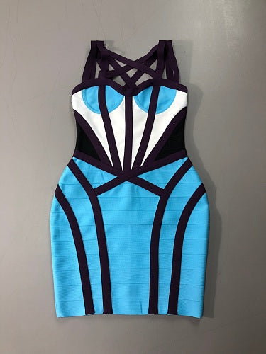 Strappy Colorblock Dress Blue Black White HV3033