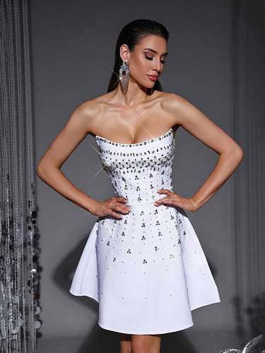 Strapless Crystal A Line Dress Yellow HV3035