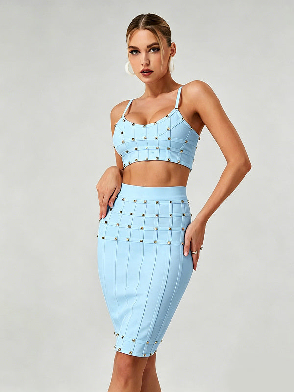 Studded Structured Midi Two Piece Dress Blue HV3036
