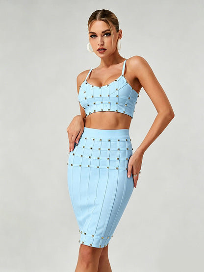 Studded Structured Midi Two Piece Dress Blue HV3036